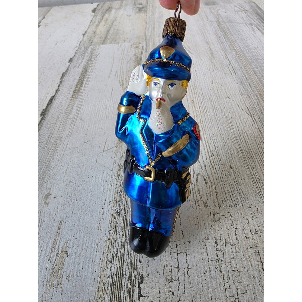 Whitehurst police officer ornament‎ glitter gold blue Xmas tree